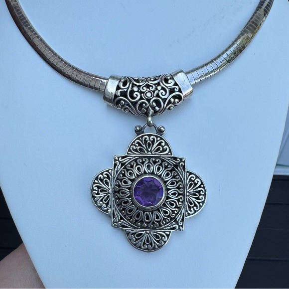 Bold 925 Bali Amethyst Slider & Omega Necklace